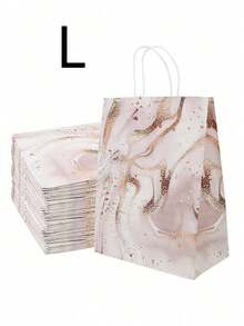 SHEIN Túi quà tặng họa tiết đá cẩm thạch 6 chiếc, Túi giấy gói quà hiện đại cho tiệc Valentine - Hồng - Xem 9