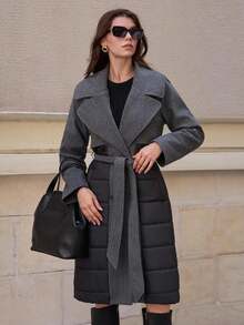 SHEIN Tall Tall Size Women Long Padded Patchwork Coat For Autumn And Winter - Black - View 4