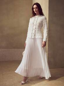 MOTF PREMIUM VESTIDO MIDI PLISADO DE GASA CON TEXTURA DE ROSA DECORATIVA PARA MUJER - Blanco - Ver 6