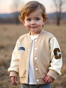 Cozy Pixies Baby Boy Letter Pattern Contrast Color Round Neck Long Sleeve Baseball Jacket Baby Boy Jacket Infant Jacket Hooded Baby Jacket Baby Boy Warm Jacket Baby Boy Winter Jacket Fall