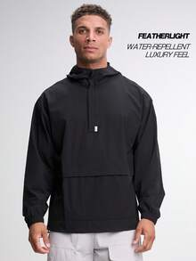 Chaqueta con capucha casual de manga larga con cremallera y media cartera con estampado de eslogan para hombre en otoño - Negro - Ver 6