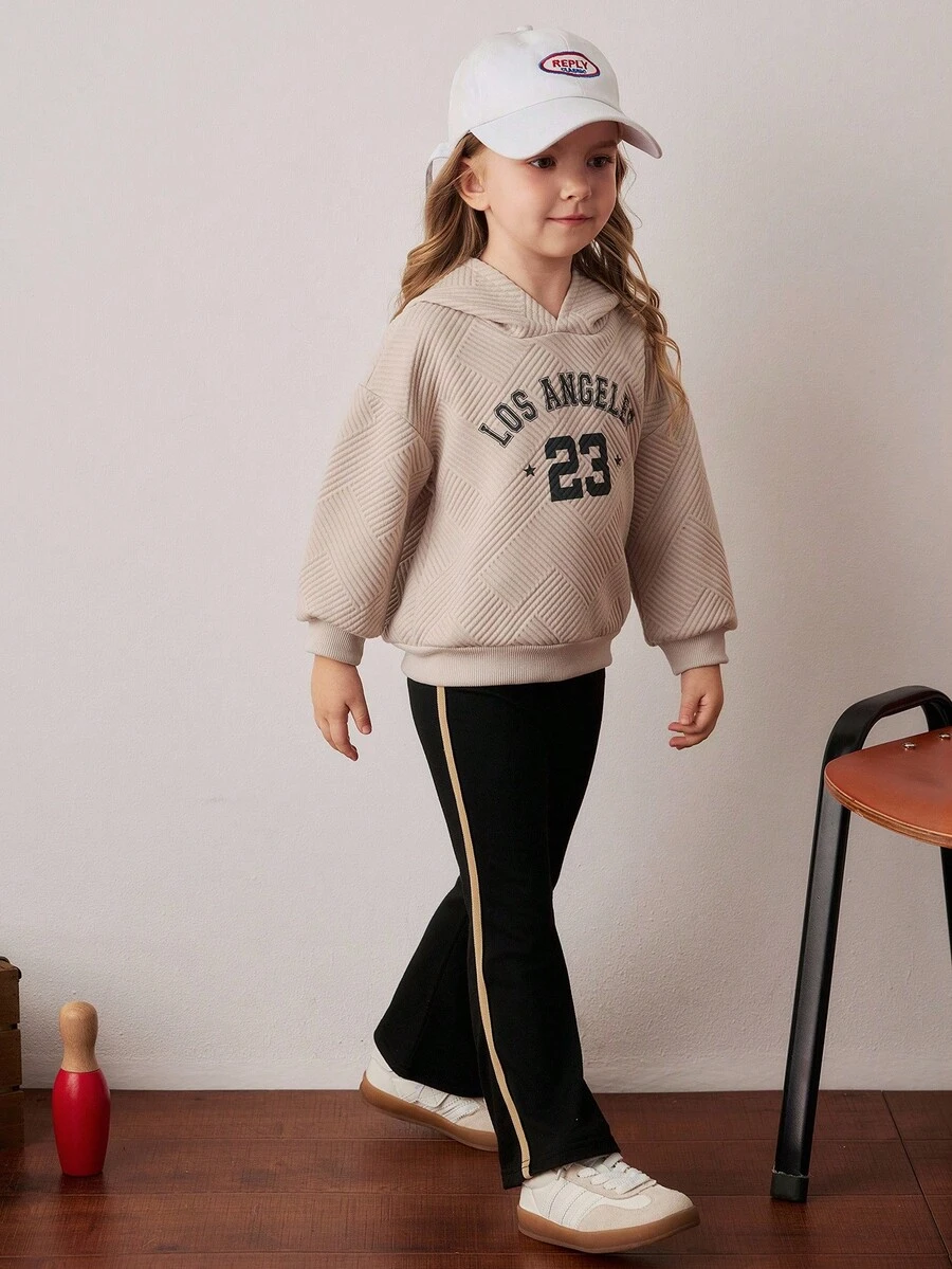 PrepCrw 2pcs/Set Young Girls Vintage Letter Graphic Hoodie Sweatshirt And Pants Suit, Collegiate Style - Multicolor - View 1