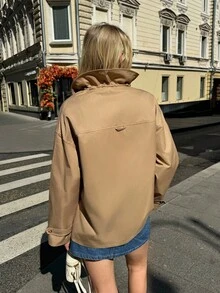 SHEIN Unity Women's Trench Coat Cloak Jacket,Khaki,Autumn,Casual,Everyday Vintage British Style French Retro Chic,Old Money Style,Commuting Office Halloween - Khaki - View 3