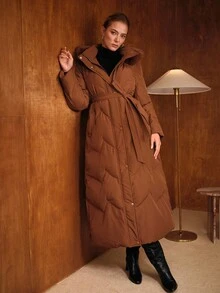 MOTF PREMIUM WOMEN'S HOODED LONG PADDED COAT WITH DETACHABLE FURRY TRIM