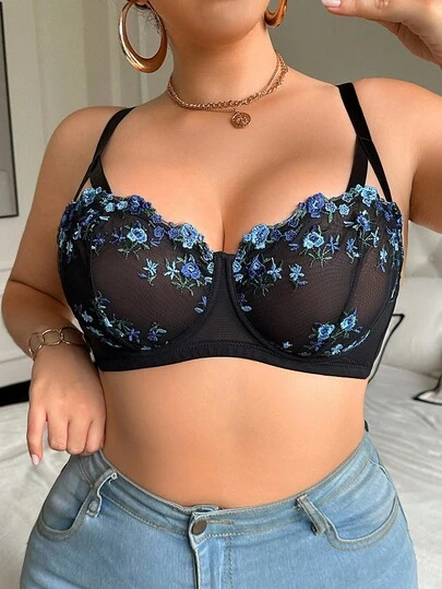 Elorette 1 pezzo Reggiseno con ferretto in rete ricamato, reggiseno a balconcino floreale, reggiseno taglie forti, reggiseno push-up taglie forti, reggiseno ricamato, che solleva