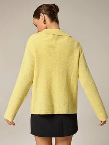 Qadelle Women's Loose Casual Cardigan, Autumn/Winter - Yellow - View 2