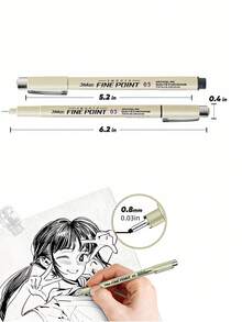 1/12支装尖头颜料笔微米墨水马克笔适用于漫画绘图素描针笔勾线笔素描文具套装美术用品 - 黑色 - 查看 3