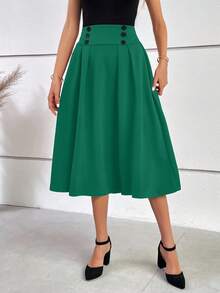 EURMUSE Minimalist Solid Color Casual Office Versatile Daily Wear Women Skirt - Green - View 3