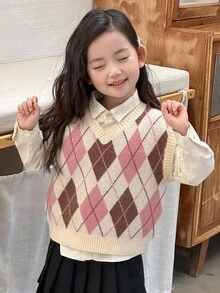 DAZY 女童V领毛衣背心，秋冬季
