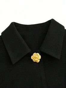 Sweetra 大码束腰金属纽扣大衣 - 黑色 - 查看 3