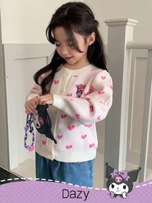 DAZY HELLO KITTY AND FRIENDS | SHEIN 少女心形图案前扣开衫，秋冬 - 米色 - 查看 5