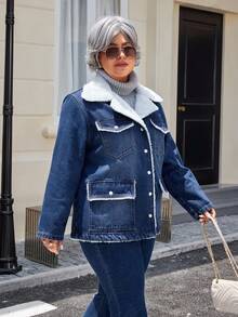 EMERY ROSE Áo khoác denim lót nhiệt thời trang cỡ lớn dành cho nữ mùa đông - Rửa tối - Xem 5