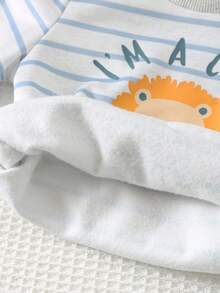 Cozy Pixies 男婴卡通动物印花条纹圆领长袖套头衫男婴上衣狮子婴儿服装婴儿服装男女通用男婴全袖T恤秋冬婴儿卡通服装 - 杏色 - 查看 6