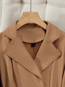 Franclia Women's Solid Color Faux Suede Double-Breasted Side Pocket Regular Jacket - Camel - View 8