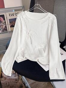 Franclia European & American New Blogger Same Style Sweet Hollow Out Floral Loose Flare Sleeve Pullover Sweater Fall Winter Cloth For WomenWomen's Autumn Clothingautumn Fall Clothes For Women Fall Autumn Clothes Fall Outfits For Women Autumn Outfits For Women Fall Clothes Autumn Women  Fall Women Clothes Autumn Clothing Elegant Fashionable Casual Commuting Business Office Daily Leisure All-Match Temperament Urban Teacher Professional Attire - White - View 7