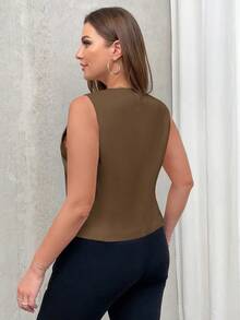 CosyJoli Plus Size Commuting Vest Blazer For Summer In Fall/Winter - Brown - View 2