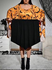 SHEIN CURVE+ Váy tay loe in hình dơi cỡ lớn dành cho nữ, Đầm Halloween/Mùa thu/Mùa đông - Nhiều màu - Xem 4