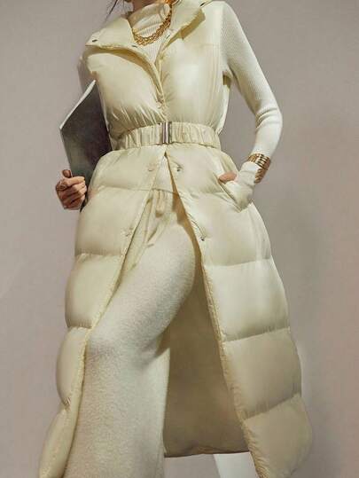 DAZY Chaleco largo para mujer, chaleco de corte recto con cintura ceñida y unicolor para capas, abrigos de invierno para mujer