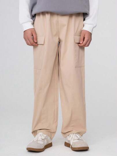 SHEIN Khaki Long Pants For Toddler Boys, Cargo Pocket Design, Casual & Fashionable