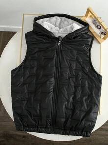 青少年男童加厚无袖棉质超声波压花背心，冬季 - 黑與白 - 查看 4