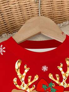 SHEIN Happikins Baby Mädchen süße Cartoon Rentier, Weihnachtsbaum, Schneeflocke Muster rote festliche lässige Passform kuschelige Strick Rundhals Pullover Sweatshirt, Weihnachten - Verschiedenfarbig - Übersicht 4