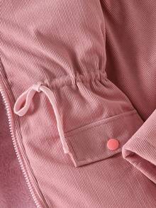 SHEIN 女式连帽仿毛领夹棉派克大衣，中长款，粉色，秋冬 - 粉色 - 查看 6