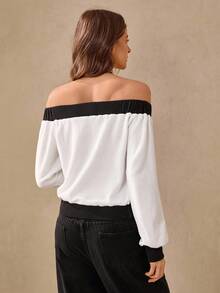 Wildy Fall Country Chic Tops Winter Clothes  Bohemia Women's Fashion Versatile Contrast Color Splicing Off Shoulder Sweatshirt Off The Shoulder Top Off The Shoulder Sweater Off The Shoulder Blouse Off Shoulder Long Sleeve Off The Shoulder Long Sleeve Off Shoulder Blouse Casual Outfits Spring PreFall Sweater Chic Autumn Off The Shoulder Tops Elegant Women's Tops Chic Autumn Office Business Casual Woman Going Out Tops For Women Halloween