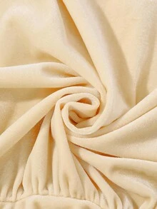 SHEIN Franclia Women's Elegant Delicate Gentle Puff Sleeve Splicing Faux Waist Decor A-Line Velvet Long Sleeve Blouse, Autumn/Winter - Apricot - View 8