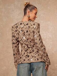 Lumalex Blazer femme à manches longues avec taille cintrée, col carré, imprimé léopard ou guépard. Top élégant pour femme, robe élégante et glamour pour les fêtes, les soirées, les mariages, les vacances, les festivals et les occasions spéciales en automne et en hiver. - Kaki - Voir 3