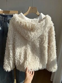 SHEIN Tween Girl Casual Zip-Up Fleece Hooded Jacket, Autumn/Winter Fall - Multicolor - View 2