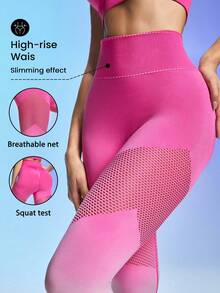 Gameset SHEIN Sport Women's High Waist Ombre Fitted Contrast Color Leggings For Fitness & Sports Yoga Pants - Pink - View 3