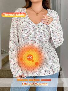 SHEIN LUNE Plus Size Polka Dot Crew Neck Sweater, Casual For Autumn/Winter Long Sleeve Sweater V-Neck Sweater Confetti Sweater Winter Clothes For Women Women's Winter Sweater Fall Clothes For Women  Office Outfits For Women,Suitable For Daily Wear, Holiday Elegant Outfits,Office Siren Style Outfits Christmas - Multicolor - View 8