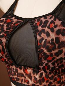 SHEIN Plus Size Leopard Print Mesh Patchwork Sexy Sheer Wireless Bra ClassicAnimalPrint - Multicolor - View 8