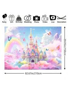 SHEIN 1 Fundal floral de primăvară – Design fluture și castel, fibră de poliester durabilă, ideal pentru evenimente de duș pentru adolescenți și recuzită pentru cabină foto, recuzită pentru studio foto - Multicolor - Vizualizare 3