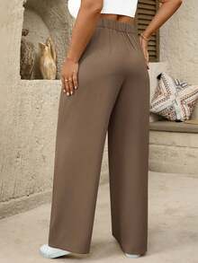 SHEIN Tall 大码女式高腰褶皱阔腿休闲裤