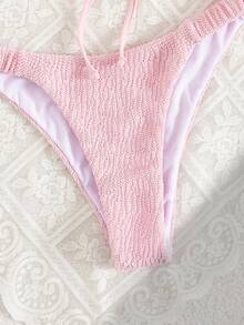 SHEIN Swim Bộ bikini 2 mảnh xếp nếp thắt nơ phía trước eo xếp ly thời trang dự tiệc năng động dễ thương ngọt ngào - Hồng - Xem 5