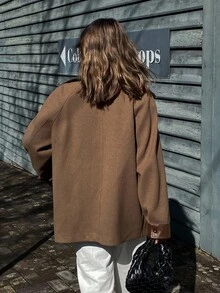 DAZY Women's Autumn/Winter Lapel Patchwork Large Pocket Woolen Coat Jacket - Coffee Brown - View 4