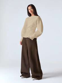 LYSMO T-shirt élégant de couleur unie avec ceinture à la taille, convient pour le trajet domicile-travail