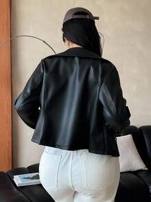 SHEIN Clasi Plus Size Women Casual Fashion Faux Leather Jacket