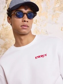 SWAVVY 男士图案运动衫汉堡印花圆领宽松长袖运动衫，秋季，冬季 - 白色 - 查看 4