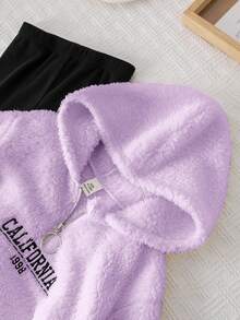 Bộ 2 áo nỉ dài tay in chữ dễ thương cho bé gái, áo nỉ có mũ và quần legging dệt kim, mùa thu/đông - Nhiều màu - Xem 4