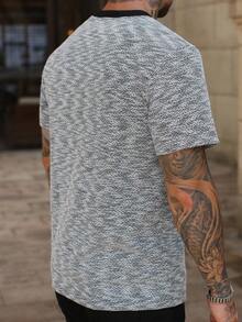 Manfinity Homme Men's Casual Contrast Color Round Neck Short Sleeve T-Shirt, Summer