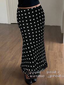 SHEIN EZwear Polka Dot Print Elegant Slim Fit Midi Skirt, Suitable For Commuting Polka Dot Skirt Maxi Skirt Black And White Polka Dot Skirt Polkadot Skirt Black And White Skirt Black Polka Dot Skirt Long Polka Dot Skirt Black Skirt Black And White Polkadot Skirt Polka Dot Long Skirt Black Maxi Skirt