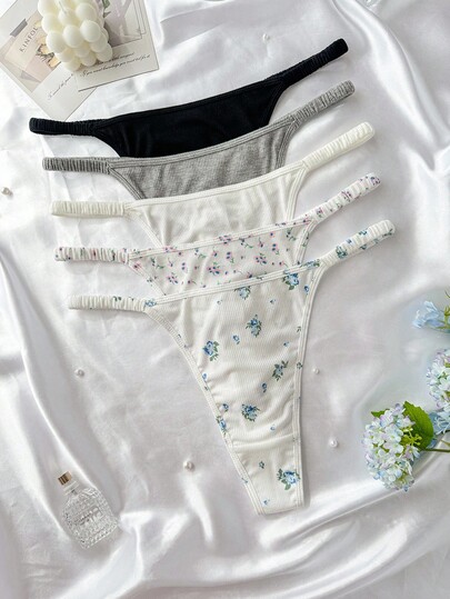 Snug Zone 5pcs/Pack Plus Size Women's Sexy Thong Panties