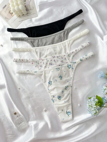 Snug Zone 5pcs/Pack Plus Size Women's Sexy Thong Panties