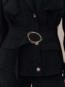 Modelyn Women's Elegant Solid Color Blazer And Pants Suit, Office Wear Autumn Winter Clothes For Women - Black - View 5