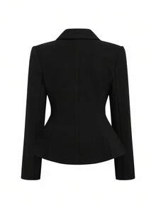 Sweetra 大码束腰金属纽扣大衣 - 黑色 - 查看 2