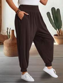 EMERY ROSE Pantalones informales de talla grande con cordón en unicolor - Marrón - Ver 3