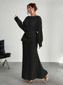 Firerie Plus Size Women Elegant Apricot Satin Asymmetric Hem Satin Skirt/Winter