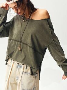 Bohemela Autumn Boho Music Festival Halloween Casual Solid Color Knit Crew Neck Long Sleeve Loose Washed Women T-Shirt